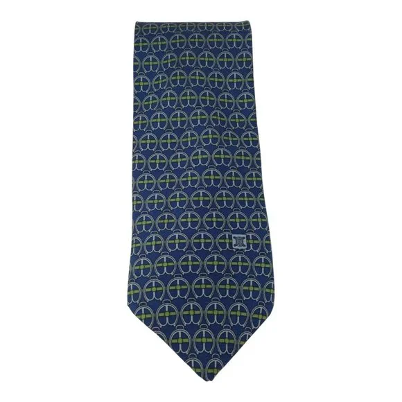 CELINE PARIS Blue Geometric Silk Tie Hand Made 56-3.1/4 EX COND